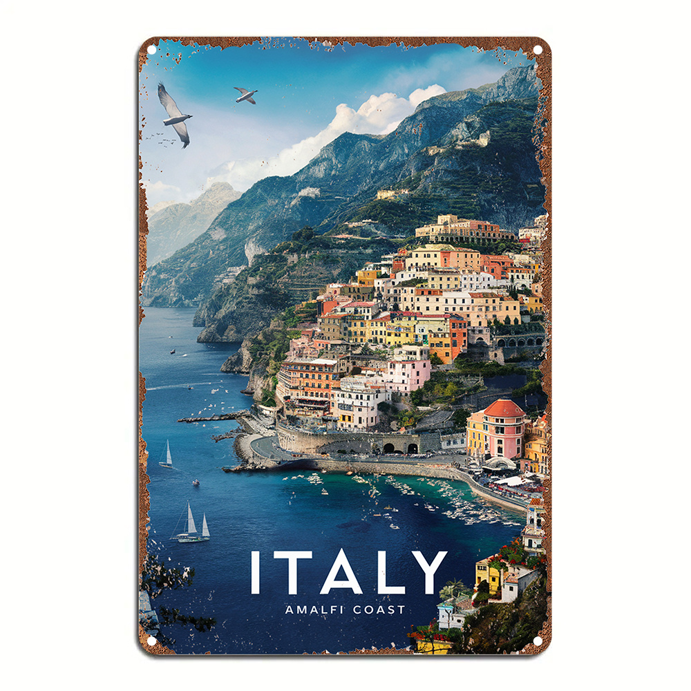 Vintage Collectible Plates - ルームデコレーション ヴィンテージ イタリア アマルフィ メタルサイン、アルミニウム製ウォールアート、家庭、寝室、ダイニングルーム、バー、カフェ、学校、天秤座用