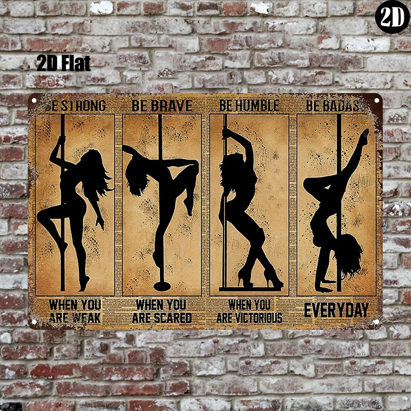 Vintage Collectible Plates - 長方形のヴィンテージメタルティンサイン ポールダンスシルエット モチベーションを高めるテキスト 壁飾り バー ダンススタジオ