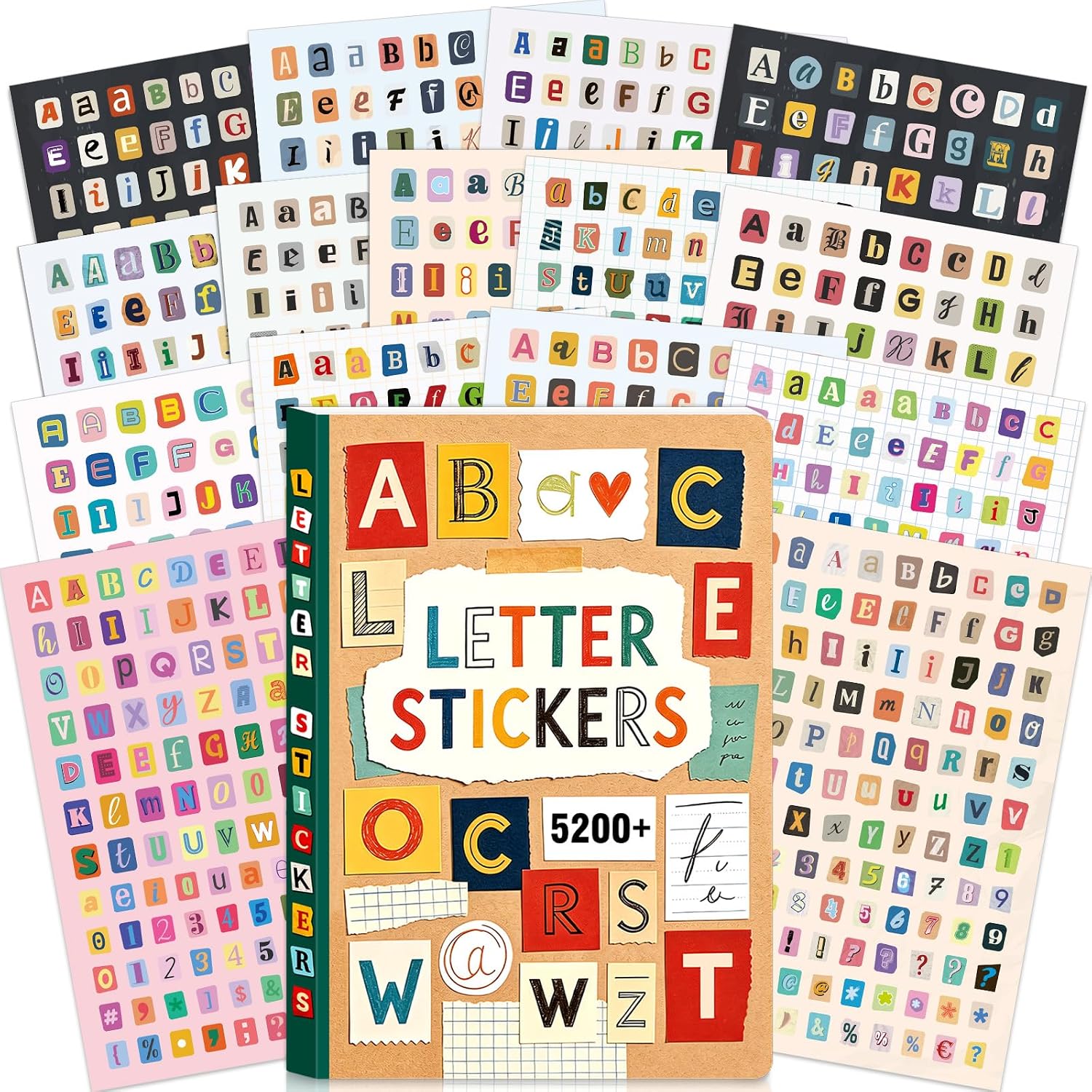 Vintage Collectible Books - 5200枚以上/48枚入り カラフルなアルファベットステッカー 数字ステッカー スクラップブッキング用 ビニール製 ヴィンテージステッカーブック