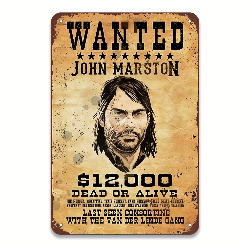 Vintage Collectible Plates - ジョン・マーストン指名手配逃亡者 メタルティンサイン、ラスティックなウォールアートポスター、ヴィンテージホーム、カフェ装飾、クリスマスギフト、芸術的