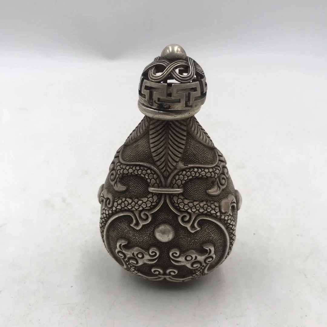 Vintage Collectible Bottles - 中国白銅嗅ぎタバコ瓶両面彫刻シガレットセットハイレリーフダブルドラゴンプレイビーズコレクションヴィンテージスヌー