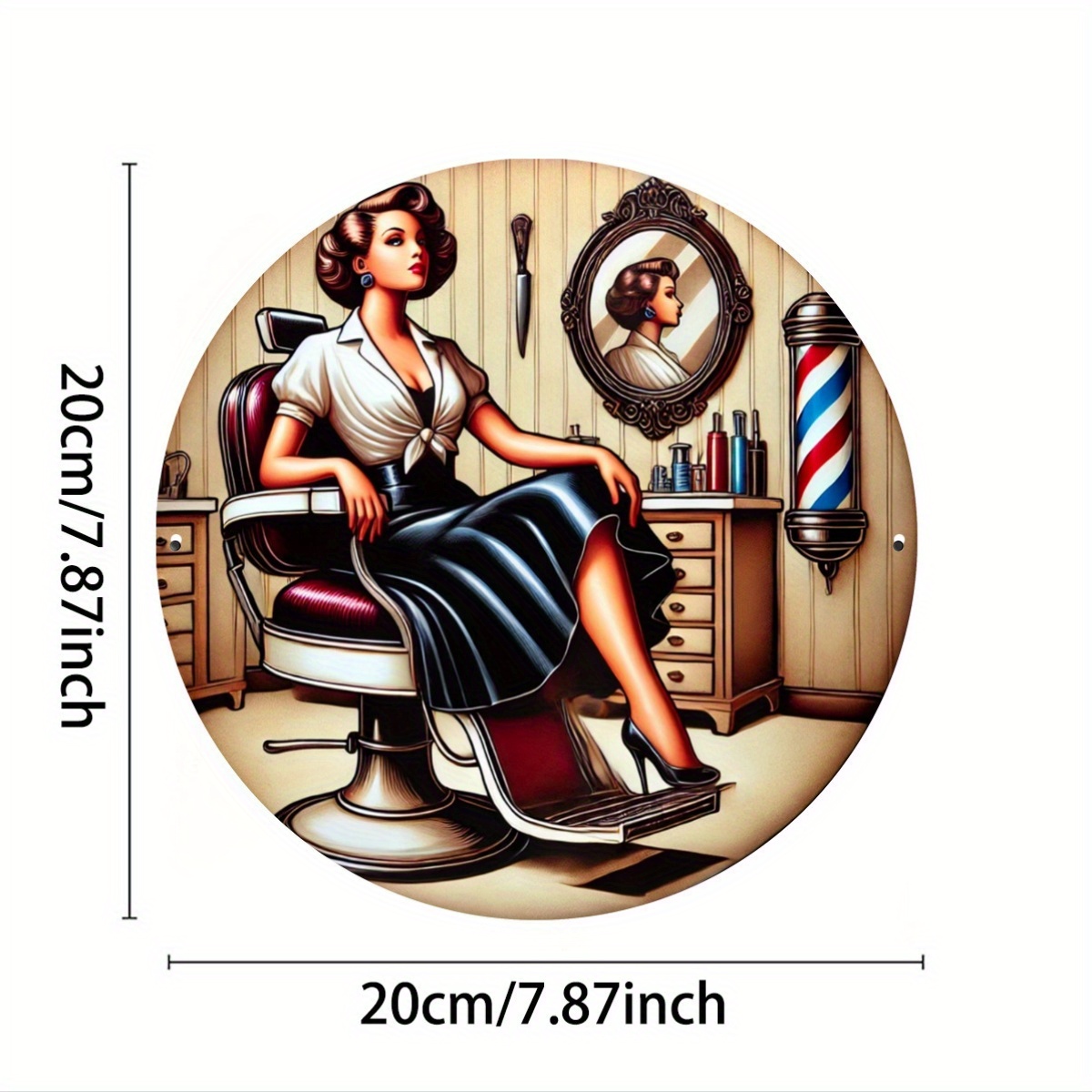 ヴィンテージ理髪店メタルサイン1枚、穴あけ済みの鉄製丸型ウォ - Vintage Collectible Plates のレビューと価格