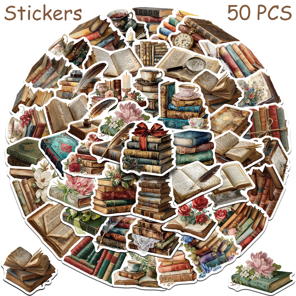 50 個ヴィンテージブックステッカーデカールラップトップスク - Vintage Collectible Books のレビューと価格