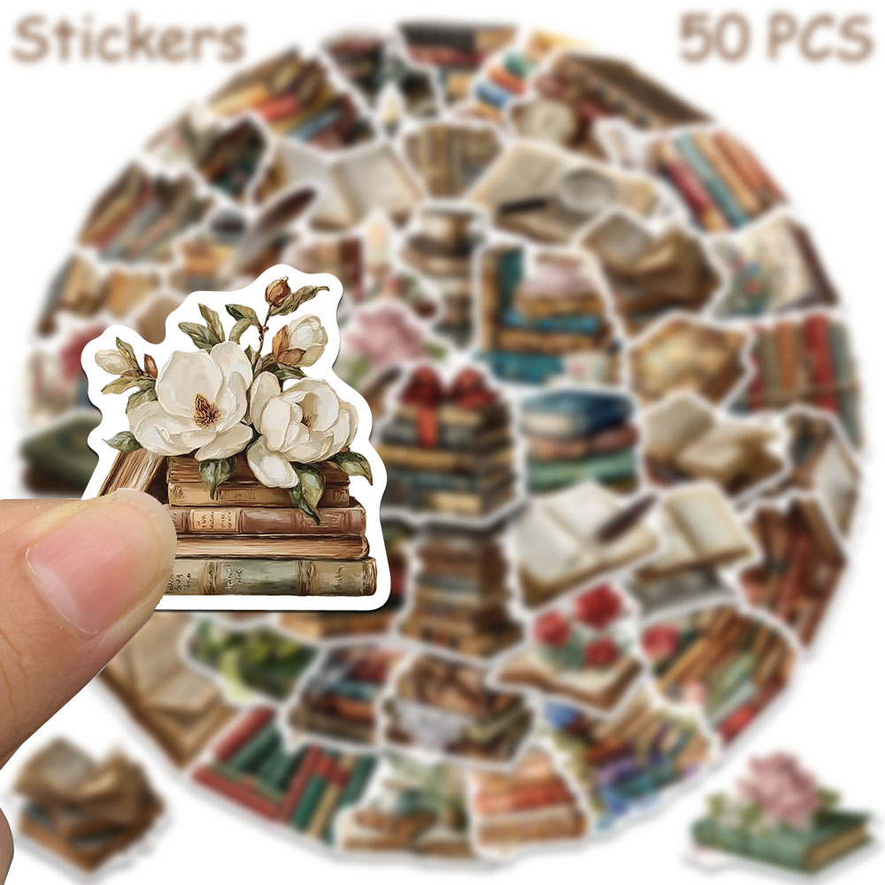 50 個ヴィンテージブックステッカーデカールラップトップスク - Vintage Collectible Books のレビューと価格