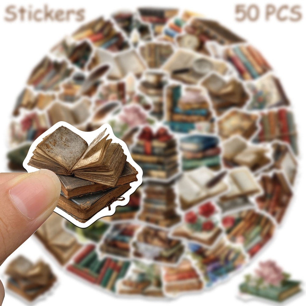 50 個ヴィンテージブックステッカーデカールラップトップスク - Vintage Collectible Books のレビューと価格